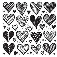 Hand-Drawn Hearts on Clean White Background, Variety of Shapes and Sizes vector