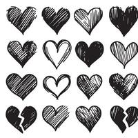 Hand-Drawn Hearts on Clean White Background, Variety of Shapes and Sizes vector