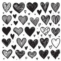 Hand-Drawn Hearts on Clean White Background, Variety of Shapes and Sizes vector