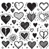 Hand-Drawn Hearts on Clean White Background, Variety of Shapes and Sizes vector