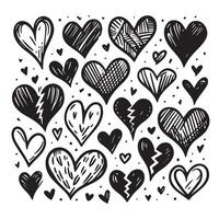 Hand-Drawn Hearts on Clean White Background, Variety of Shapes and Sizes vector