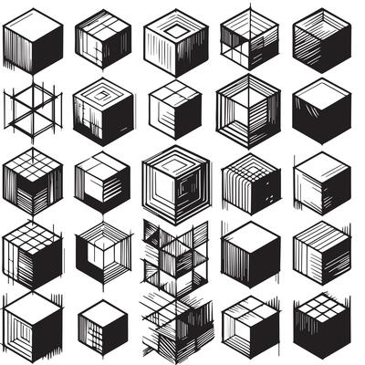 Sketchy Hand-Drawn Squares on Clean White Background, Variety of Shapes and Sizes