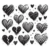 Hand-Drawn Hearts on Clean White Background, Variety of Shapes and Sizes vector