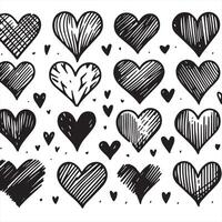 Hand-Drawn Hearts on Clean White Background, Variety of Shapes and Sizes vector
