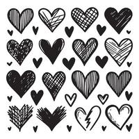 Hand-Drawn Hearts on Clean White Background, Variety of Shapes and Sizes vector