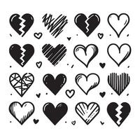 Hand-Drawn Hearts on Clean White Background, Variety of Shapes and Sizes vector