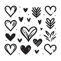 Hand-Drawn Hearts on Clean White Background, Variety of Shapes and Sizes vector