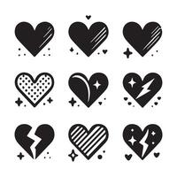 Hand-Drawn Hearts on Clean White Background, Variety of Shapes and Sizes vector