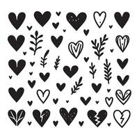 Hand-Drawn Hearts on Clean White Background, Variety of Shapes and Sizes vector