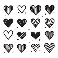 Hand-Drawn Hearts on Clean White Background, Variety of Shapes and Sizes vector