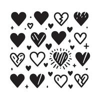 Hand-Drawn Hearts on Clean White Background, Variety of Shapes and Sizes vector