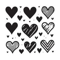 Hand-Drawn Hearts on Clean White Background, Variety of Shapes and Sizes vector