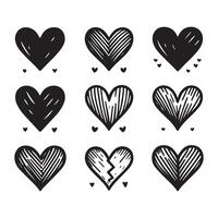 Hand-Drawn Hearts on Clean White Background, Variety of Shapes and Sizes vector