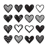 Hand-Drawn Hearts on Clean White Background, Variety of Shapes and Sizes vector