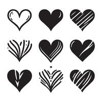Hand-Drawn Hearts on Clean White Background, Variety of Shapes and Sizes vector