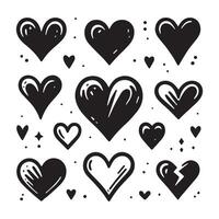 Hand-Drawn Hearts on Clean White Background, Variety of Shapes and Sizes vector