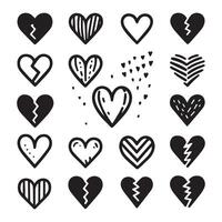 Hand-Drawn Hearts on Clean White Background, Variety of Shapes and Sizes vector