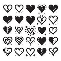Hand-Drawn Hearts on Clean White Background, Variety of Shapes and Sizes vector
