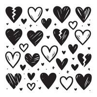 Hand-Drawn Hearts on Clean White Background, Variety of Shapes and Sizes vector