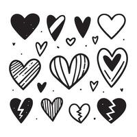 Hand-Drawn Hearts on Clean White Background, Variety of Shapes and Sizes vector