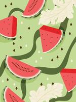 Seamless Pattern watermelon slice. Summer background green color with watermelon slices vector