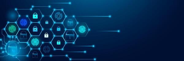 Digital modern security processing for big data, information, and networks dark blue technology background vector