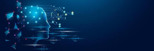 Artificial intelligence with neural network thinks. AI with a digital brain is learning to process big data and analyze information. Technology background concept. vector
