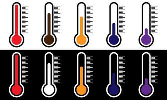 Thermometer icons are set with high and low temperature. vector