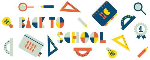 Abstract minimalistic horizontal banner with back to school educate concept. Perfect print to tee, sticker, card. Hand drawn isolated illustration. vector