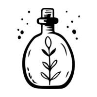 Small bottle of essential oil with plant, editable isolated object on white background, aromatherapy concept vector