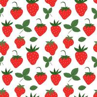 Seamless pattern with strawberry berries and leaves. Garden and nature hand drawn summer background vector