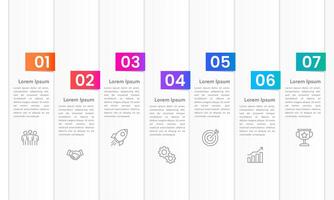 7 colorful vertical infographic processes for businesses. Business presentation, Timeline, Milestone and Project. vector
