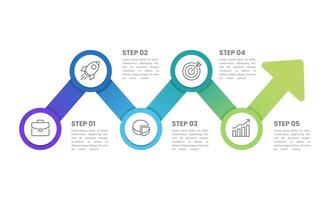 Business presentation arrows style and turning point important. Infographic 5 steps to success. vector