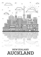 Outline Auckland New Zealand city skyline with modern buildings and reflections isolated on white. Auckland cityscape with landmarks. vector