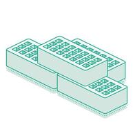 Isometric bricks with holes. Outline 3D object isolated on white background. Infographics element. vector