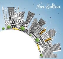 Nur-Sultan Kazakhstan City Skyline with Color Buildings, Blue Sky and Copy Space. Nur-Sultan Cityscape with Landmarks. Concept with Modern Architecture. vector