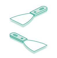 Isometric scraper putty knife. Outline object isolated on white background. Set of putty knifes. Spatula work tool. vector