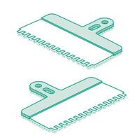 Isometric tiles putty knife. Outline object isolated on white background. Spatula work tool. Notched trowels. vector