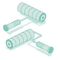 Isometric paint roller. Outline object on white background. vector