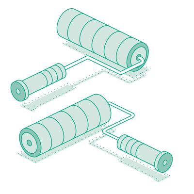 Isometric paint roller. Outline object on white background.