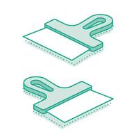Isometric scraper putty knife. Outline object isolated on white background. Set of putty knifes. Spatula work tool. vector