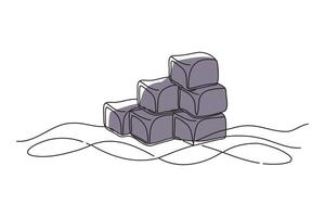 Delicious dark chocolate pieces, doodle continuous line art vector