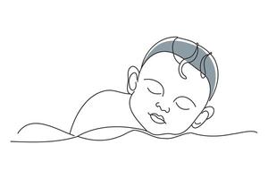 cute sleepface, doodle continuous line art vector