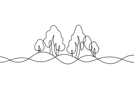 Fog weather with tree Continuous line art illustration on white background vector