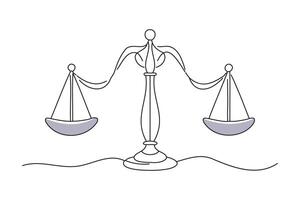 Balance scale, doodle continuous line art vector