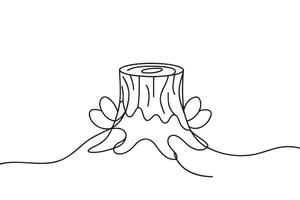 A tree stump continuous line art isolated flat illustration vector