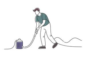 man undergoing housekeeping training, doodle continuous line art vector