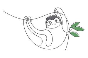 A sloth peacefully hanging on a tree branch surrounded by lush green leaves vector