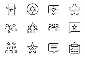 Customer review, feedback and opinion concept related, editable stroke outline icons set vector
