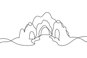 Caves Continuous line art illustration on white background vector